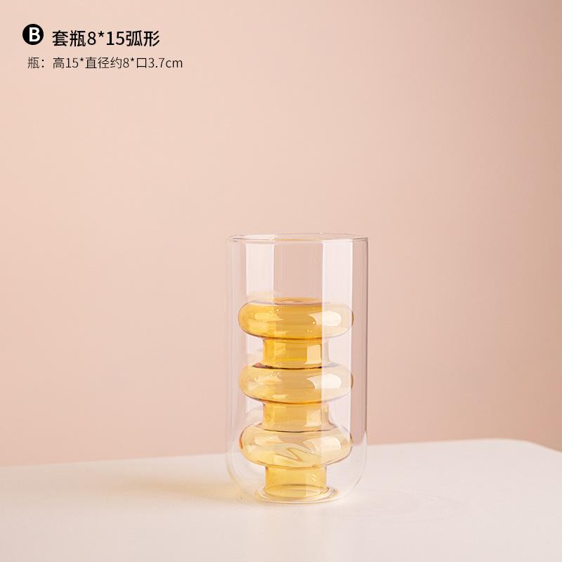 Simple Colored Glass Creative Double-layer Glass Transparent Vase, Personalized Desktop Soft Decoration Ornament, Hydroponic