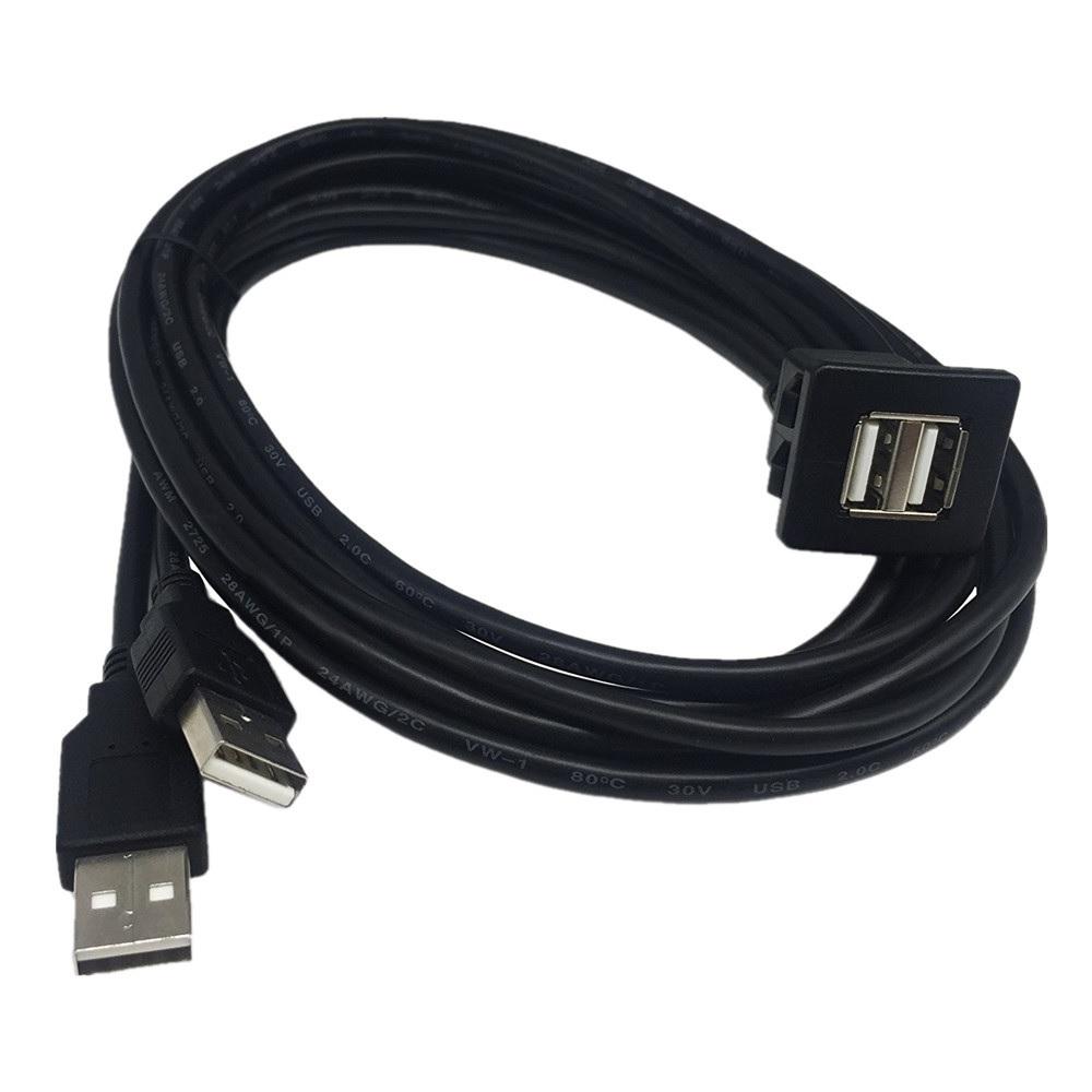 USB 2.0 Dual Male To Female Car Dashboard Flush/Mount/Socket Extension Cable 1M