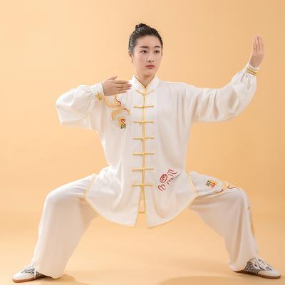 Ternos de Tai Chi bordados, trajes de prática de estilo clássico para idosos e de meia-idade, trajes de desempenho de artes marciais de duas peças para homens e mulheres