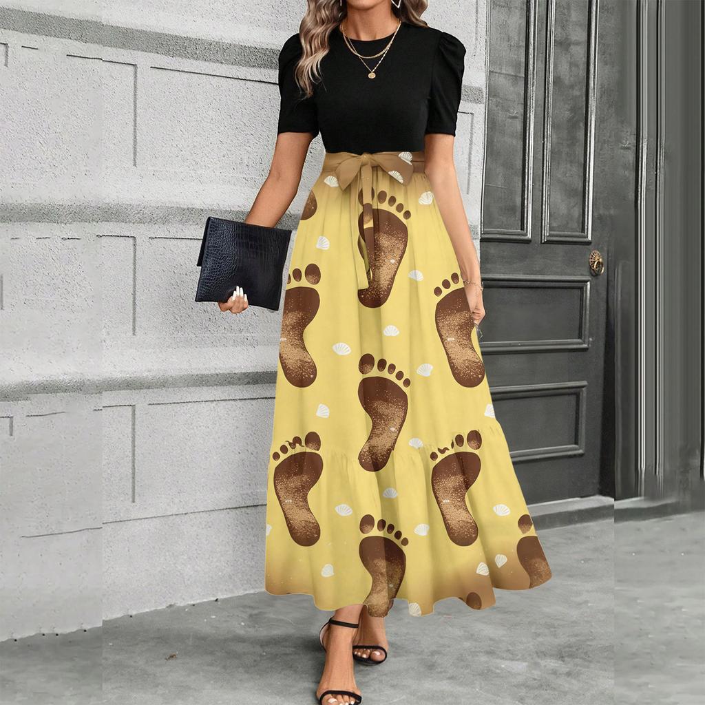 Short Sleeve Women's Dress Casual Flowy A-Line Midi Tshirt Dresses With Pockets Crewneck Vocation Boho Beach Sundress