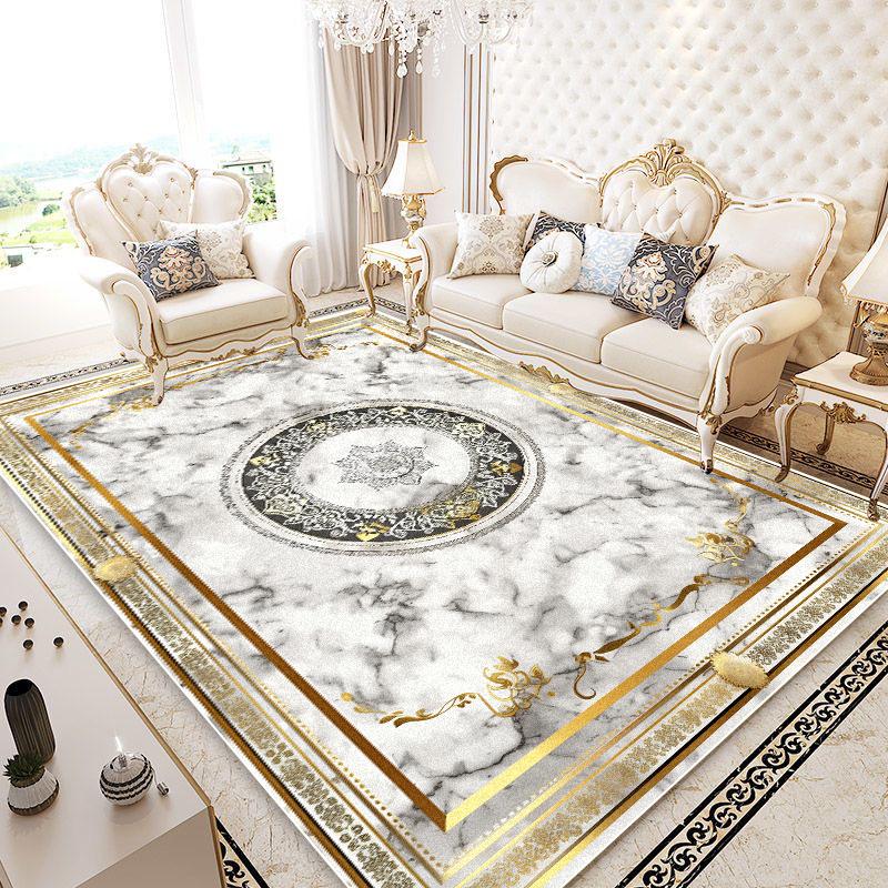 Golden Marble Rugs for Living Room Light Luxury Decoration Sofa Area Large Area Carpet European Home Bedroom Non-slip Floor Mats
