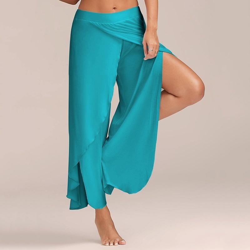 Women Fashion Casual High Slit Flowy Layered Palazzo Pants Loose Wide Leg Pants