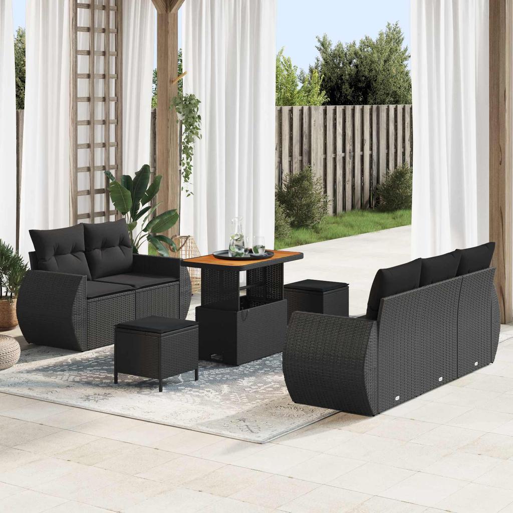 Garden Sofa Set 8 pcs Black Poly Rattan