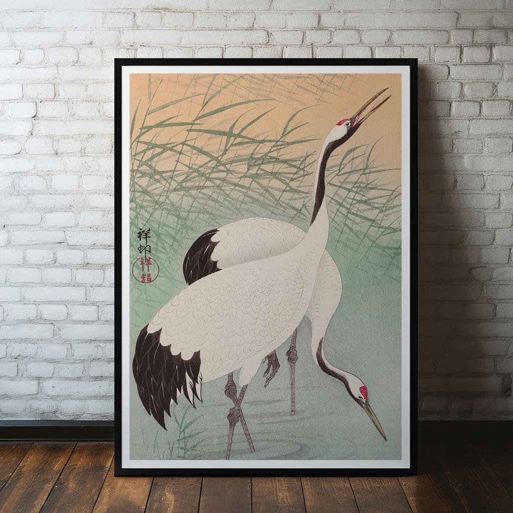 Affiche deux grues japonaises
