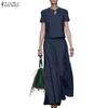 ZANZEA Women Short Sleeve Blouse and Long Skirts Summer Two Piece Suit Sets