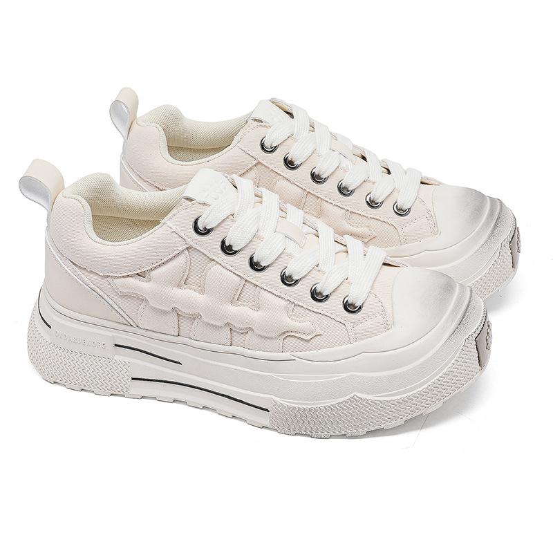 58129 Ensemble Series Plum Blossom Board Shoes Guochao Niche Design Thick-soled Heightening Canvas Shoes for Men and Women Couples