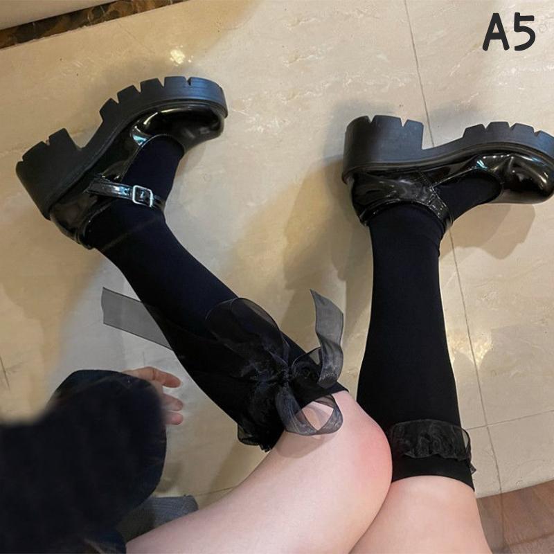 Japan Lolita Lace Stockings Women Sweet Kowknot High Knee Socks Femme Elastic