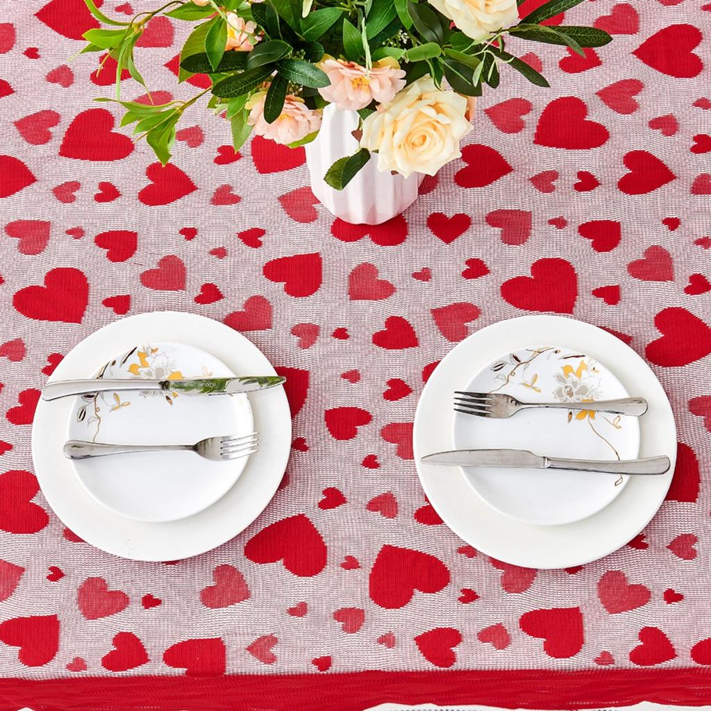 Valentine Tablecloth Table Flag Placemat Set Red Lace European American Style Party Home Decoration Festival Dinner Decorating
