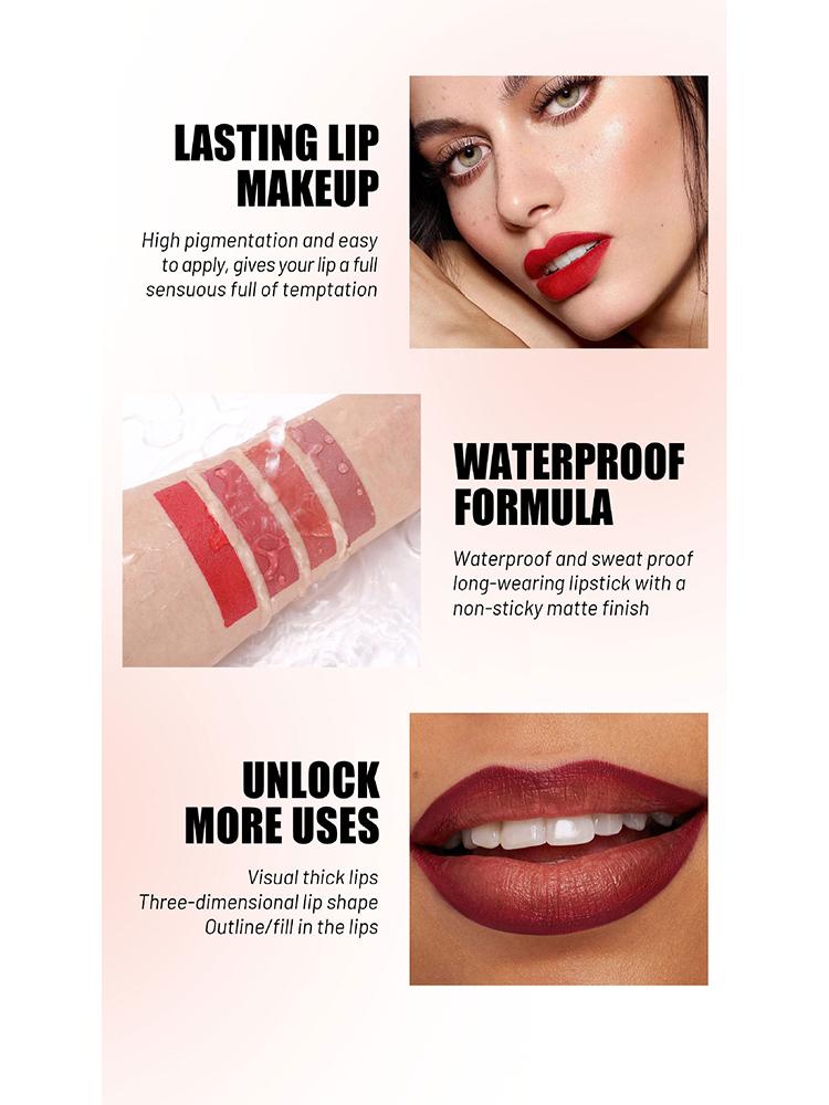 4-color Matte Lipstick Set Velvet Long Lasting Color Lip Gloss Waterproof Non-smudge Non-sticky Swirl Lipstick Pencil
