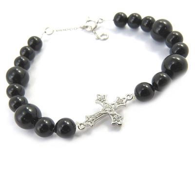 [M5881] - Black 'Gothic Cross' Silver Bracelet