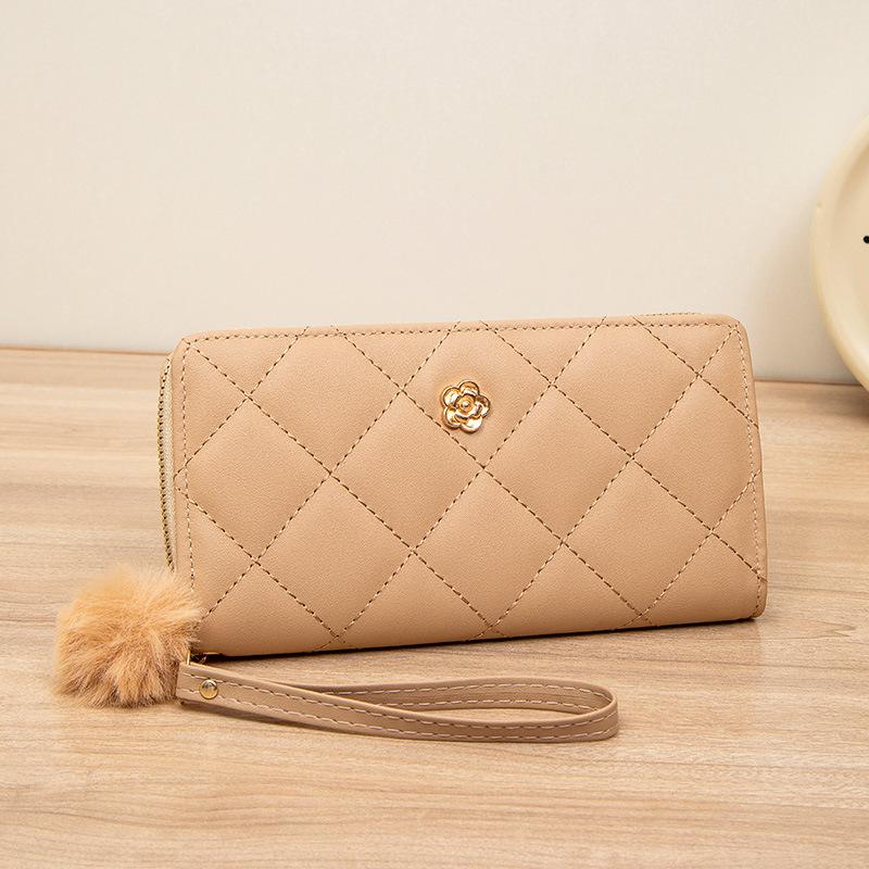 

Long wallet women s bag new fashion simple change bag hairball decorative clutch bag women s one