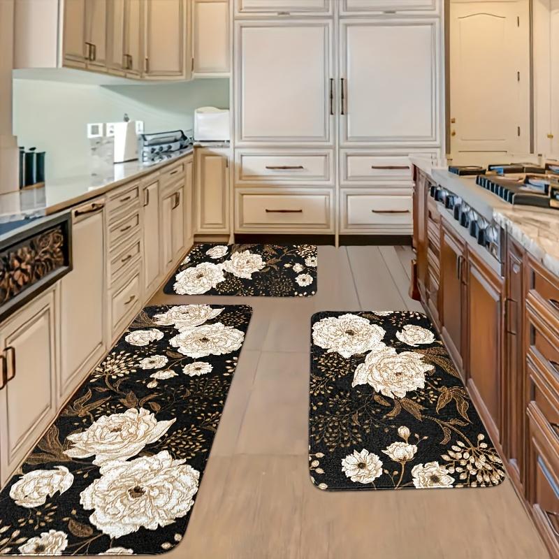 1Pcs Anti Fatigue Kitchen Rugs, Bohemian Floral  Print Waterproof Non-Slip Thick Cushioned Kitchen Mat Heavy Duty Comfort Standing Mat for Kitchen