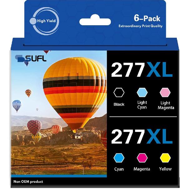 High Yield 277XL Ink Cartridges Combo Pack (6-Pack, 1BK 1C 1M 1Y 1LC 1LM) - SFL Compatible Replacement for 277XL 277 T277 Ink Cartridge with XP-850