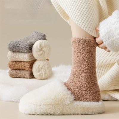 4 Paar Damen Flauschsocken Warme Flauschsocken Japanische Dicke Hausschuhsocken Ästhetische Fleece Langsocken