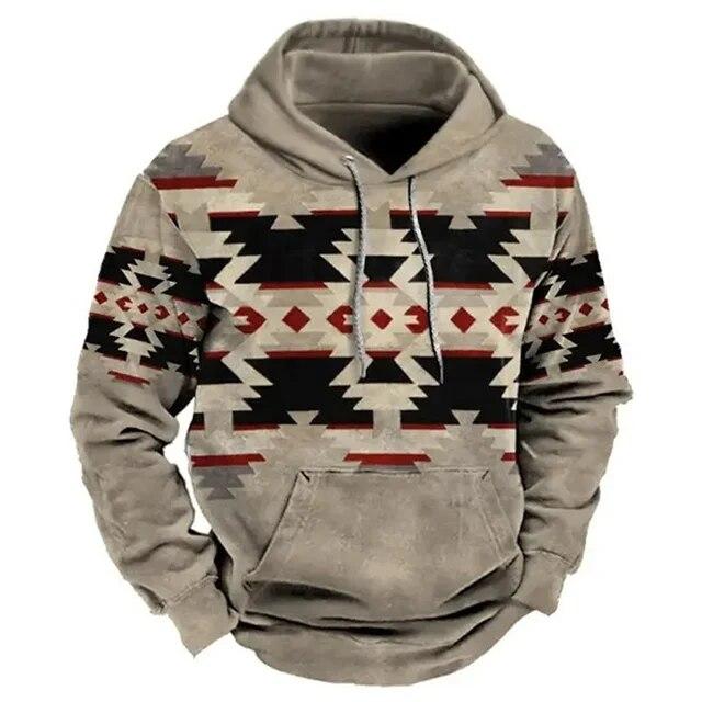Indian Cowboy Autumn Winter Retro Men Hoodies Vintage Pullover Fashion Oversized Sweatshirt Long Sleeve Casual Tops Clothing