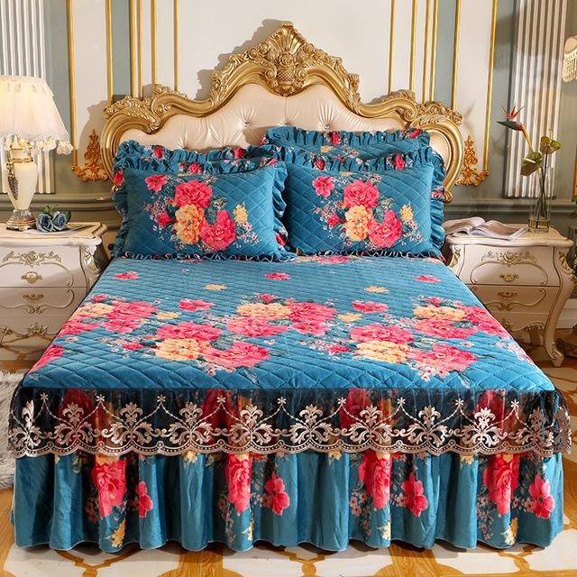 

Высокое качество, утепленное тонкое короткое плюшевое стеганое покрывало для кровати размера King Queen, теплое бархатное покрывало, не включая наволочку 1pc Skirt 180x220cm