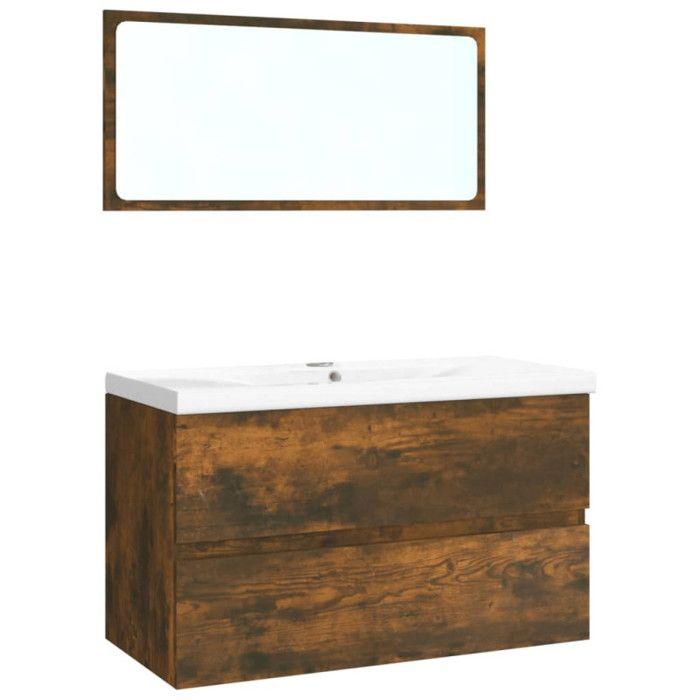 VidaXL Bathroom Furniture Under-Sink Cabinet Mirror Washbasin Cabinet Storage Cabinet Interior Smoked Oak Wood 3120348