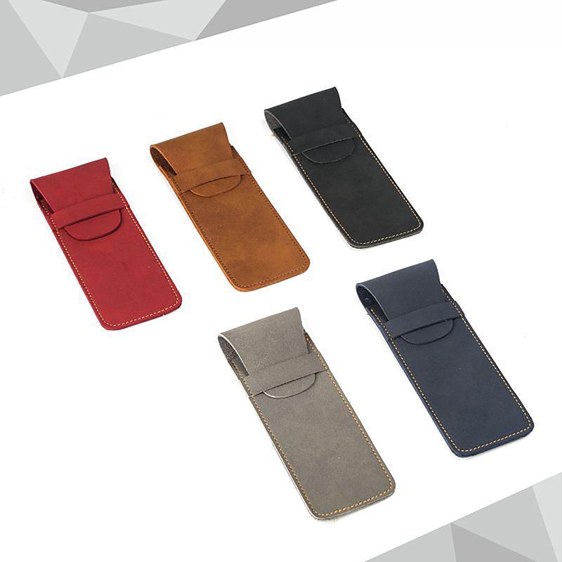 Vintage Leather Pen Case Pocket Pen Pouch Mini Stationery Organizer Bag For Students Office Women Men Business Travel