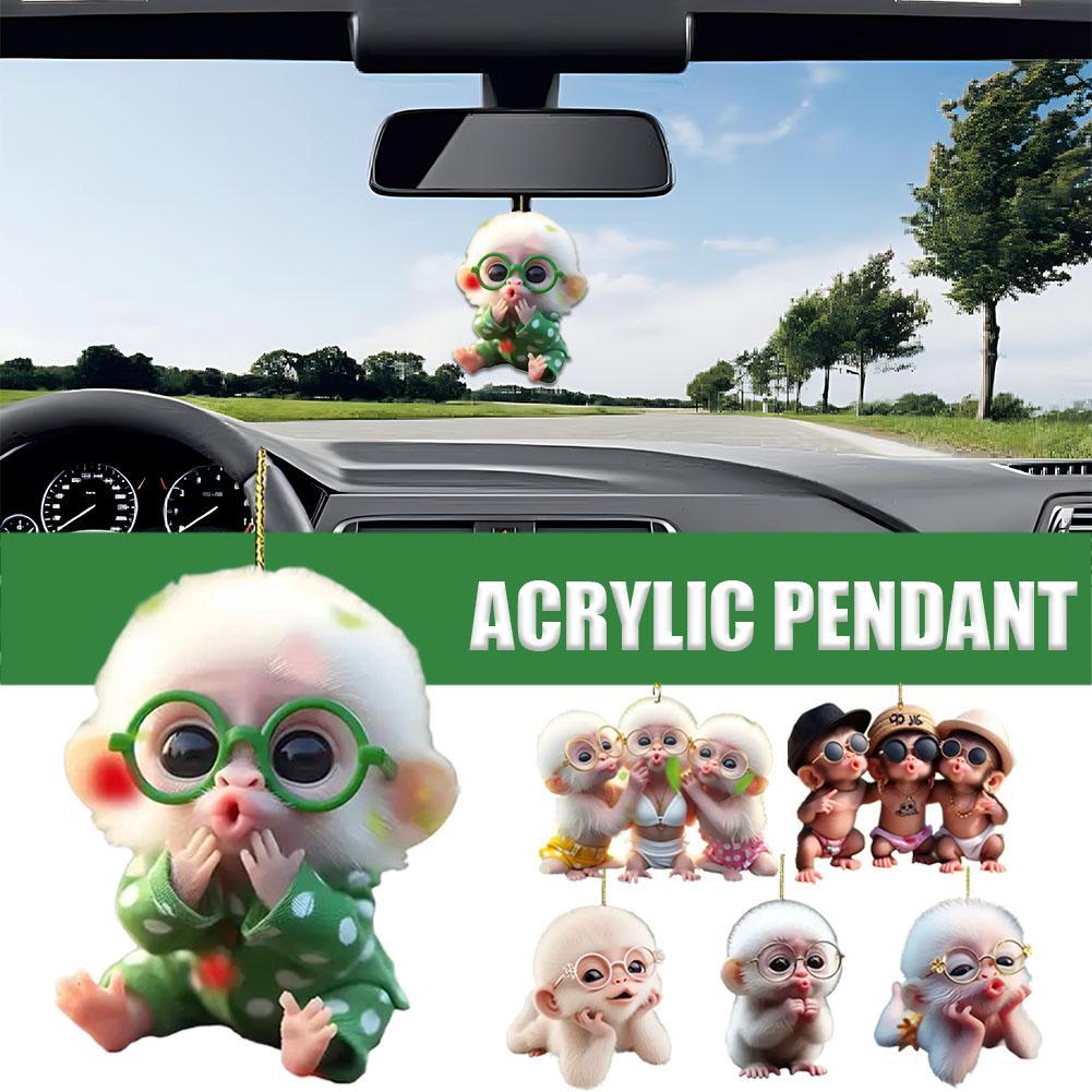 2D Acrylic Monkey Car Decor Pendant Vibrant Animal Charm Interior Christmas Ornament Hanging Accessories Rearview Mirror Gi O8V2