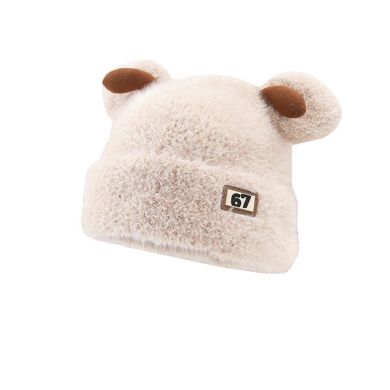 Sweet and Cute Plush Antler Knitted Hat for Women In Autumn and Winter Warmth and Thick Ear Protection Versatile Face Showing Small Knitted Hat