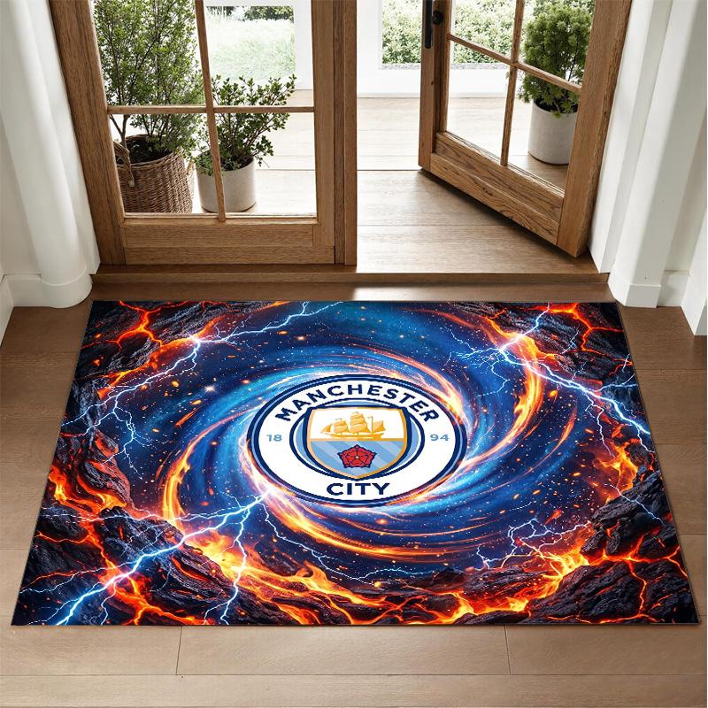 Manchester City Design Crystal Velvet Rug Soft Decorative Mat for Bedroom Entrance
