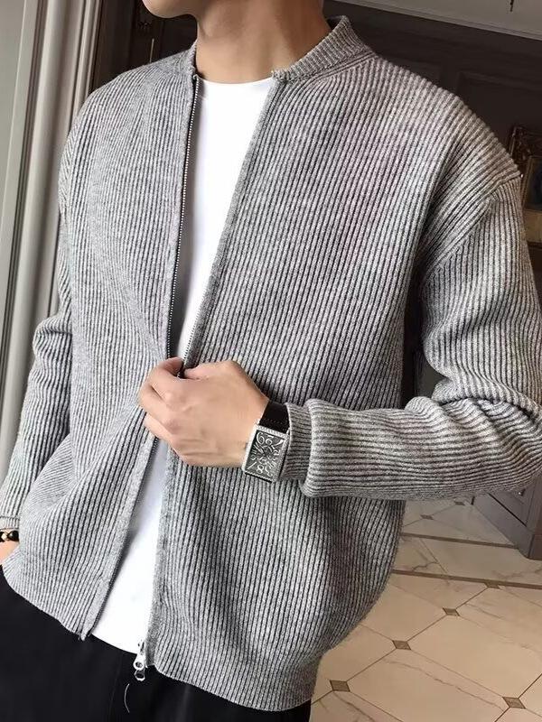 Men's Trendy Knitted V-Neck Cardigan Sweater with Double Zipper - Handsome Autumn/Winter Outerwear