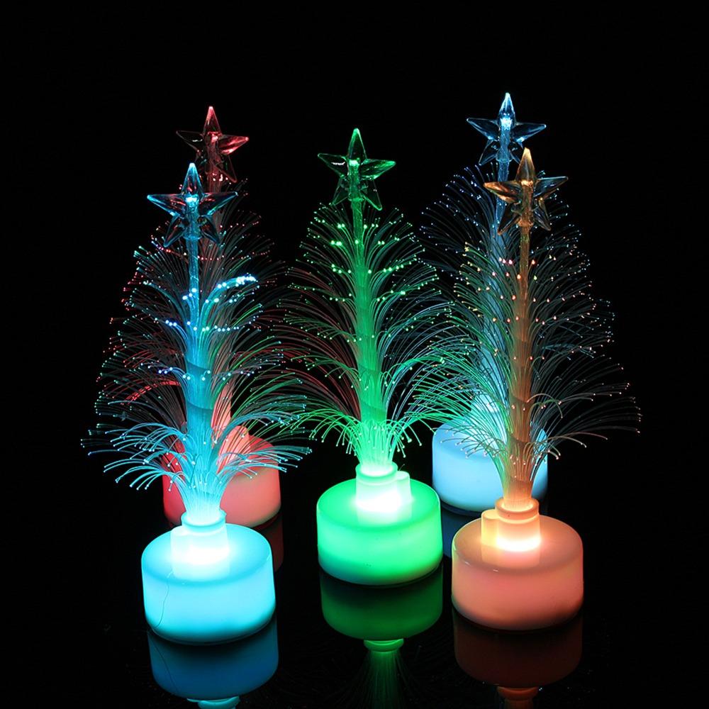 Colorful LED Christmas Tree Light Mini Size Xmas Tree Ornament New Fiber Optic Lamp Christmas Gift