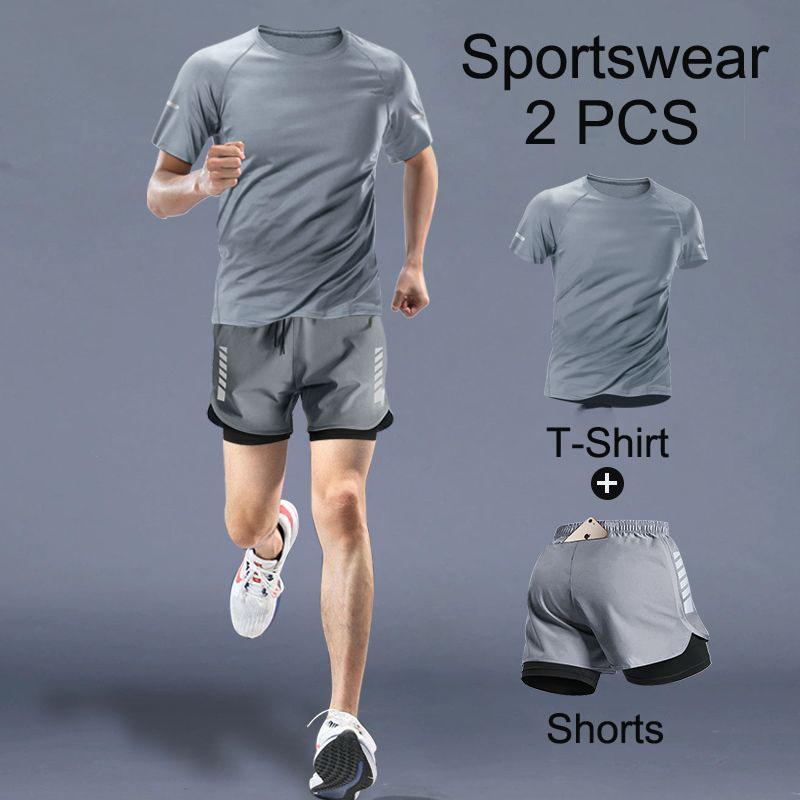 2026 Mens Sportswear 2 PCS Tracksuit Elastic Running Sets Football Basketball Tennis Sport Fitness GYM Suits Workout Clothing