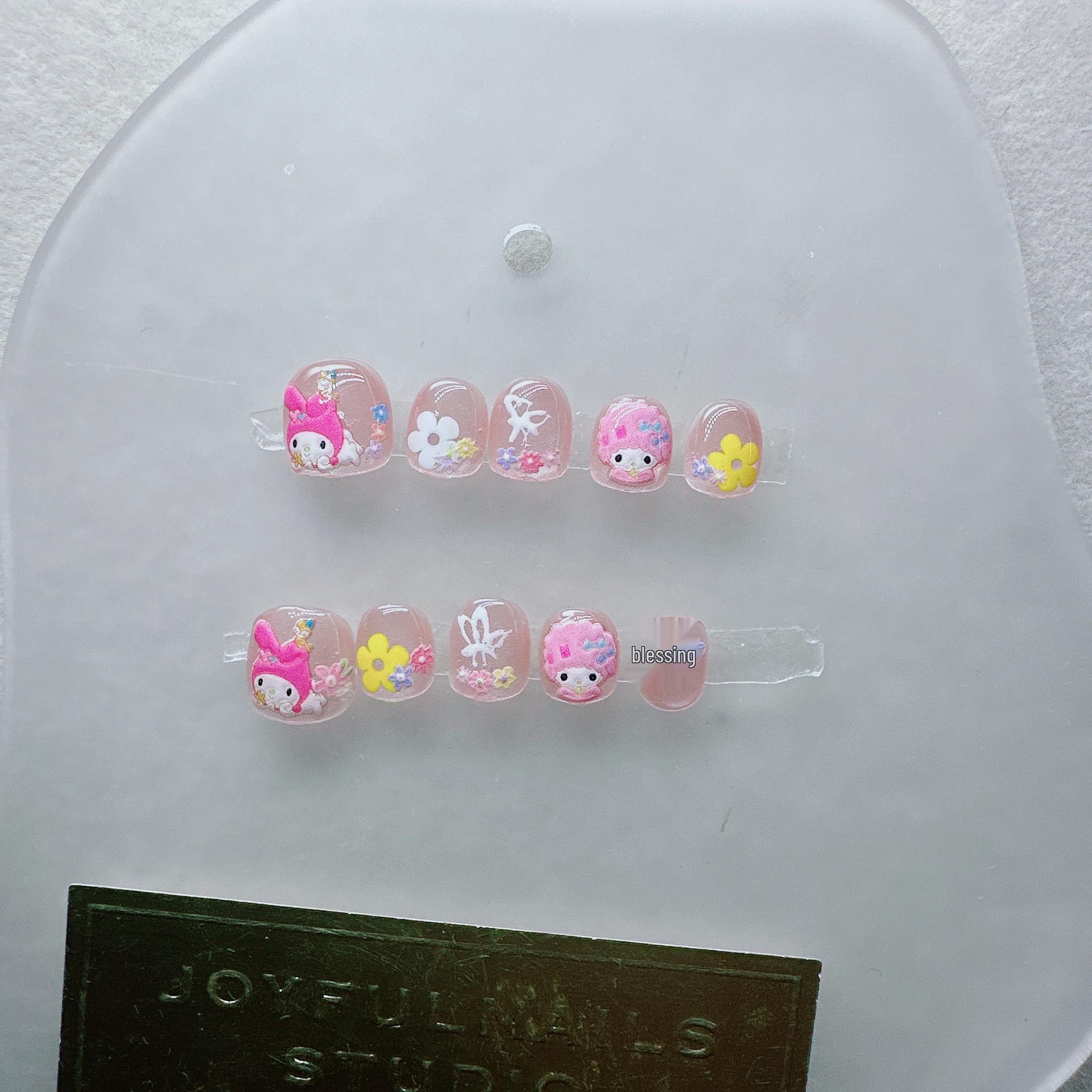 Handmade Cute Cartoon Nail Stickers for Little Girls - Short, Beautiful, Wearable Fake Nails Little girl 83