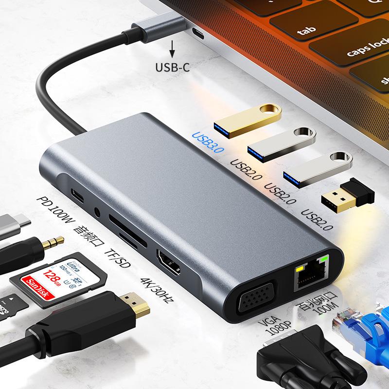 Cross-Border 11-in-1 USB 3.0 Type-C Hub with VGA Expansion