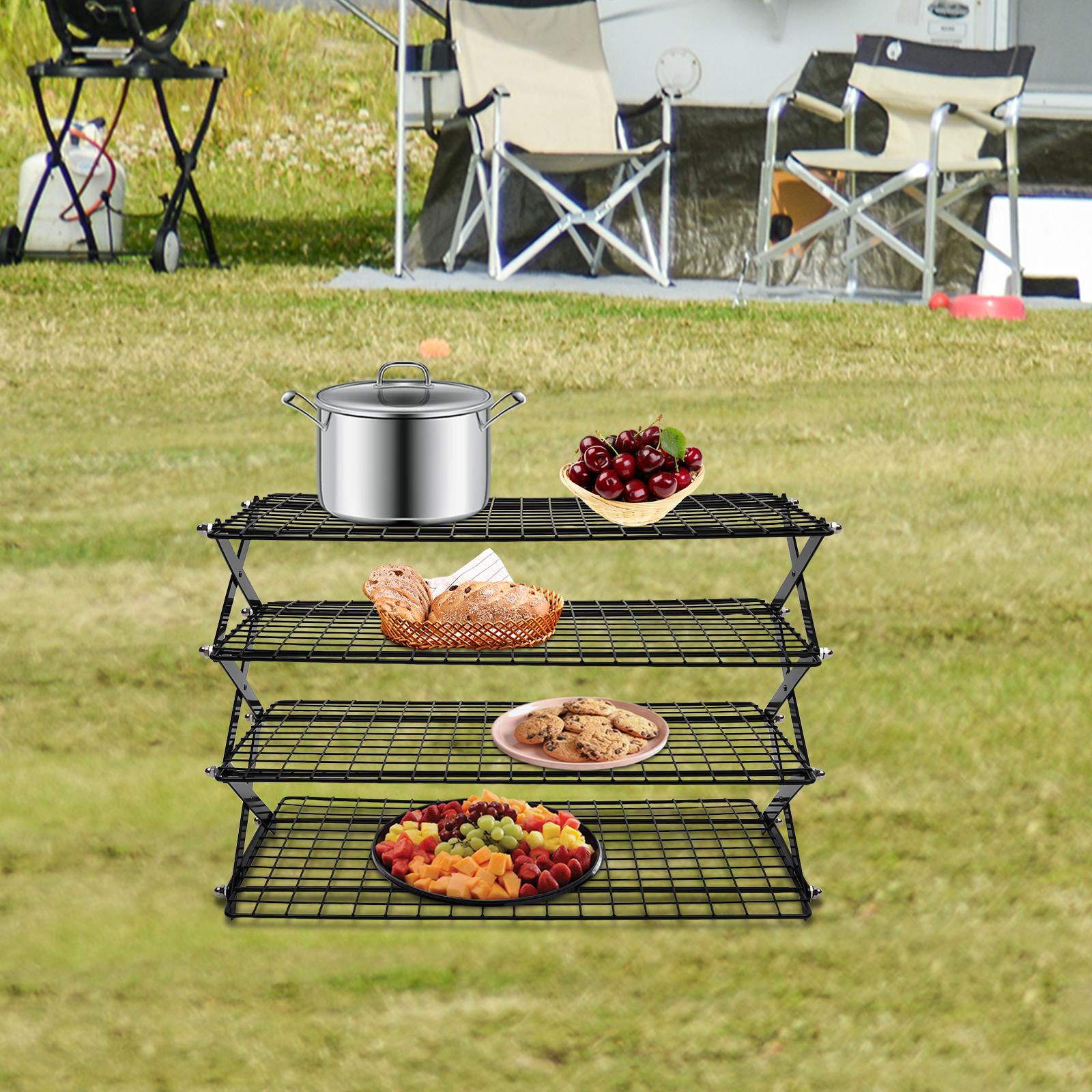 

4-Tier Foldable Camping Organizer Rack, Picnic Grill Drying Storage Shelf, Compact Design for Outdoor Cooking, Baking Cookies чёрный