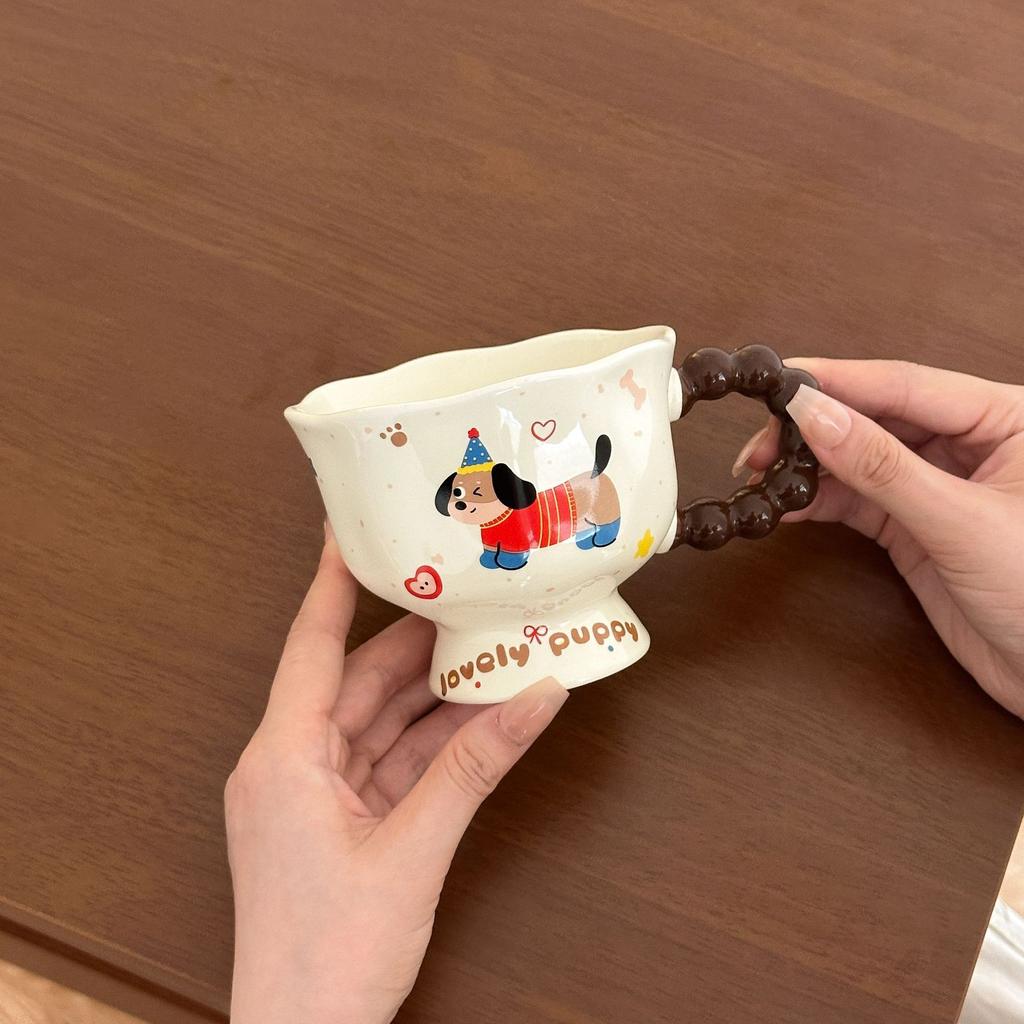 Niedlicher Dackel Welpe Tasse Keramik Wasserbecher Mädchen Zuhause Frühstück Kaffee Milch Tasse Praktisches Geschenkset