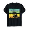 Men Vintage Fishing Shirt Black Tee with Teal Mustard Stripes Relaxed Fit Crew Neck Casual Outdoor Apparel