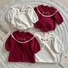 Baby Christmas Lace Collar Romper, Fleece-Lined Plush Crawling Suit