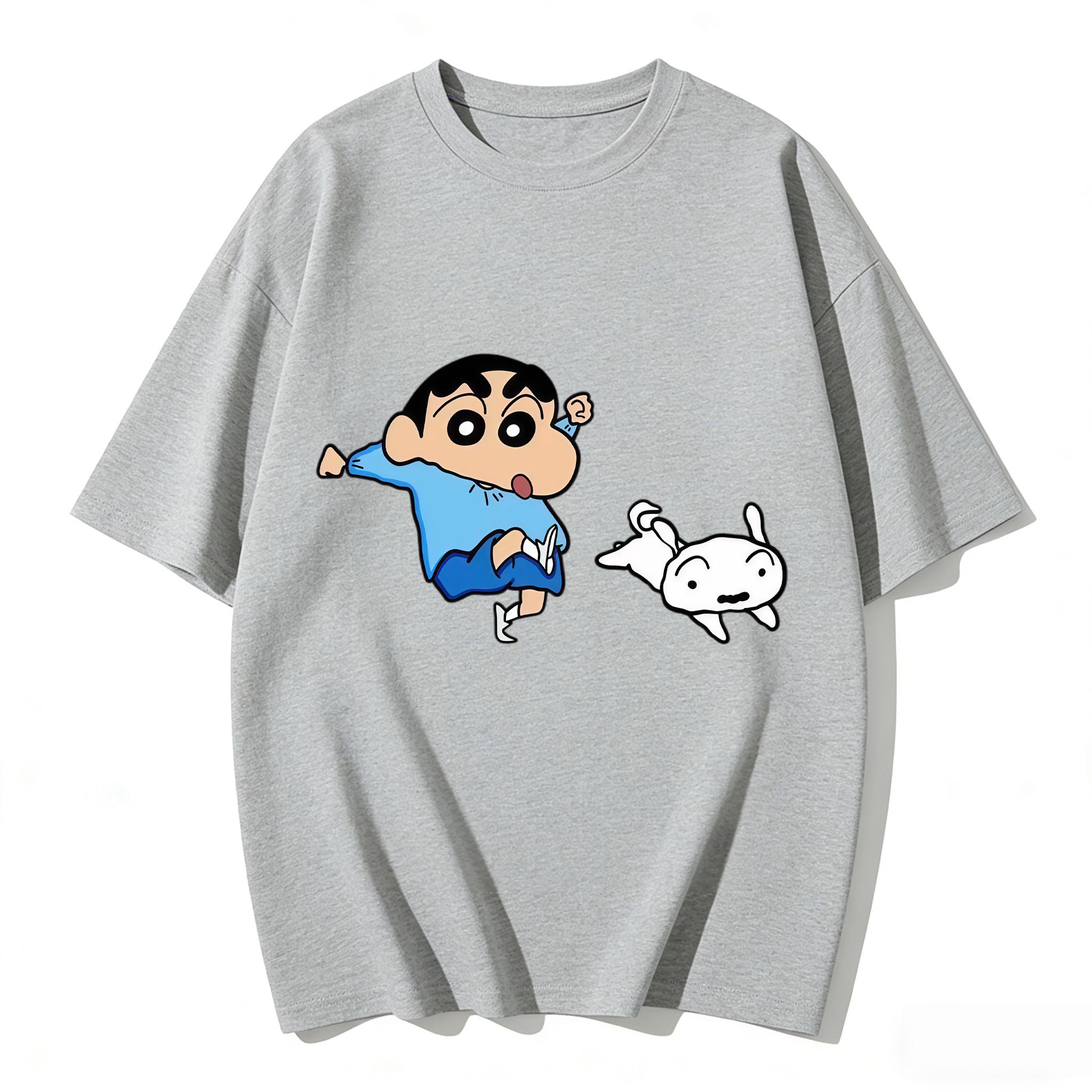 

2026 New Crayon Shinchan Shiro Print TShirt Cute Anime Cartoon Family Matching Tees Casual Cotton Short Sleeve Tops Couple S