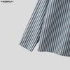 INCERUN Oversized Men Lapel Long Sleeve Striped Letter Print Casual Loose Tops T-Shirts
