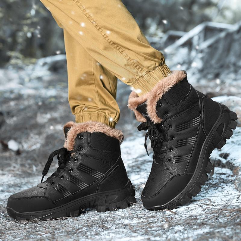 Men's Winter Boots Warm Waterproof Non-Slip Plush Sneakers Shoes Male Winter Tenis Boots Comfortable Slip-On Plush Lined