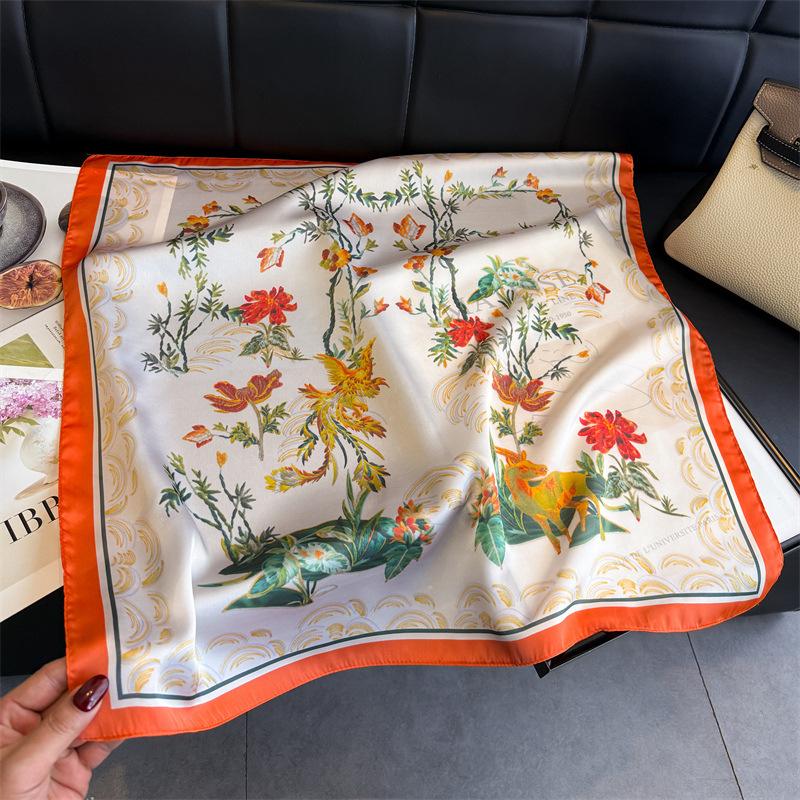 National style flower and bird simulation silk printing women's silk scarf square scarf high-end shawl sunscreen neck scarf headscarf scarf