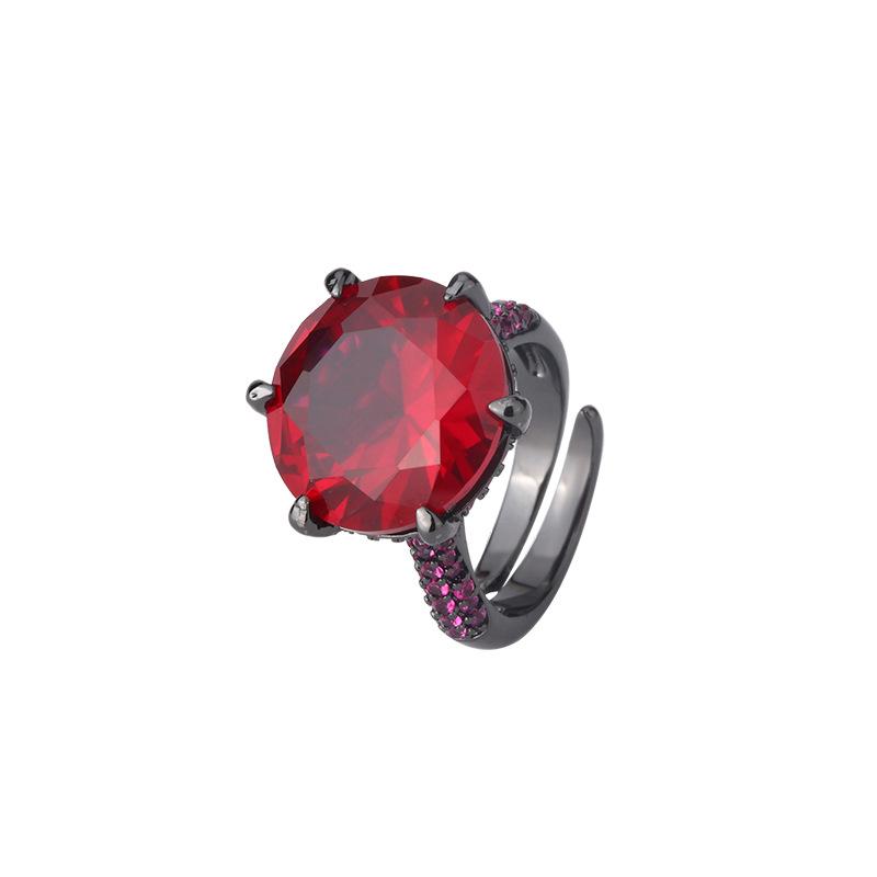 Jewelry Copper Bottom Gold-Plated Simulation Corundum Round Black Gold Personalized Ring Female 16Mm