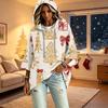 Women's Christmas Print Three-Quarter Sleeve Hooded Pullover Top