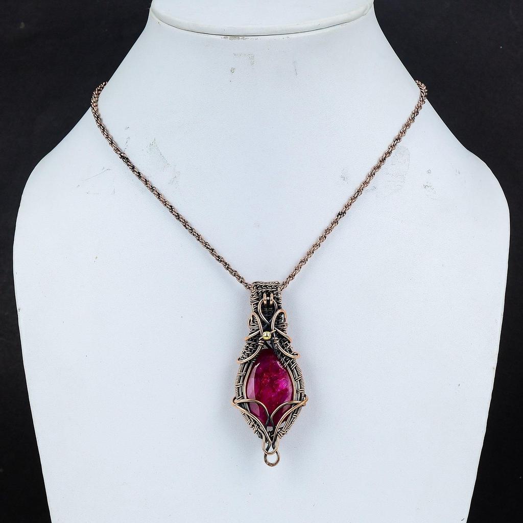 Ruby Pendant Gemstone Jewelry, 999 Copper Wire Wrapped Handmade Pendant, Latest Design Jewelry