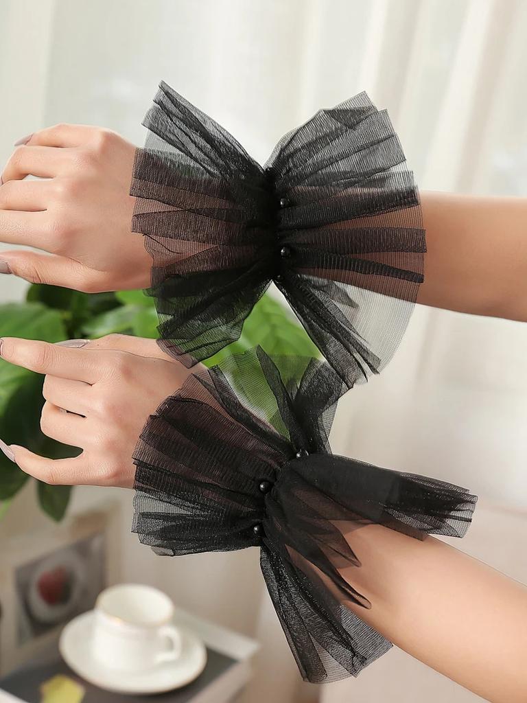 Sexy Lace Bride Wedding Wrist Cuffs Short Mesh Bowknot Fingerless Gloves Elastic Hand Sleeves Prom Accessories For Women