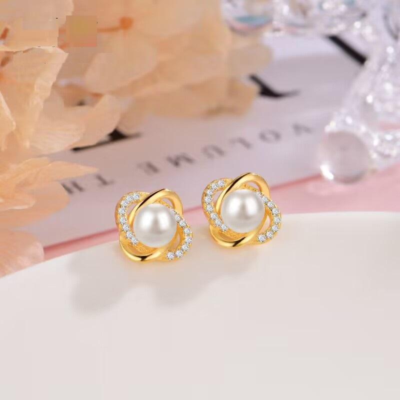 Zircon Crystal Pearl Earrings For Women New Arrival Fashion Luxury Rotate Gold Color Earrings