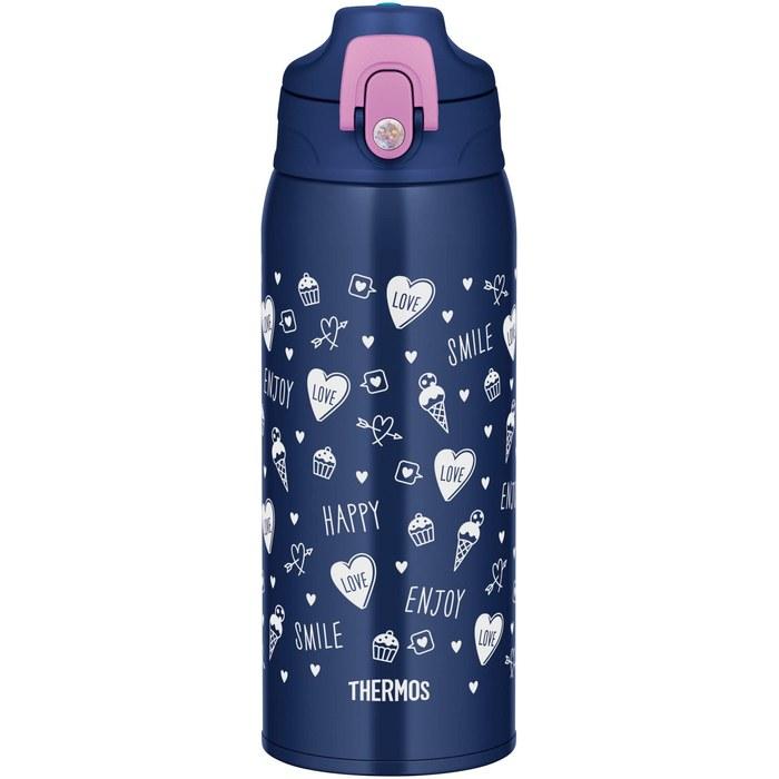 Thermos Water Bottle Vacuum Insulated 2-Way Bottle 0.8L Navy Purple Direct Drink with Cup for Children Commute to School FJJ-801WF NVPL 800