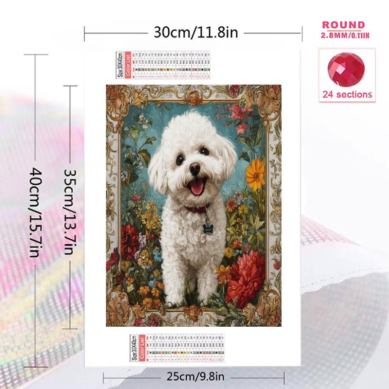 Bichon Frise and garden Pattern 3pcs 100% Round Full Drill 5D DIY Diamond Painting Embroidery Cross Stitch Rhinestone Décor