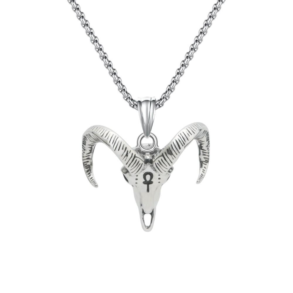 Vintage Goat Head Zodiac Sheep Pendant Necklace For Men Fashion Clavicle Chain