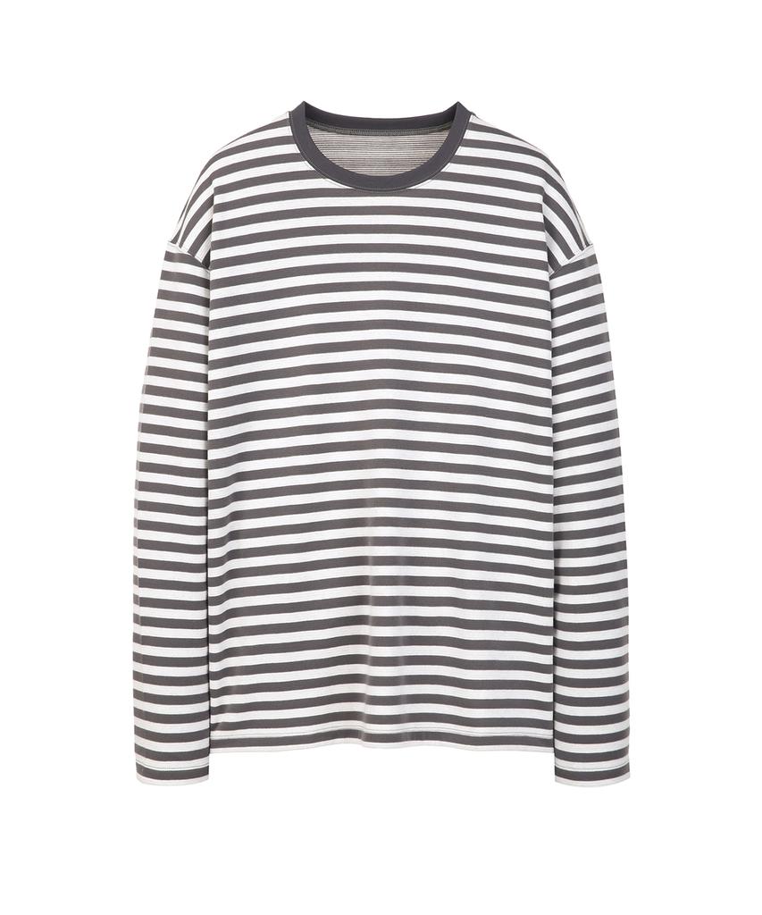 IL CORSO Bold Reversible Striped Long Sleeve T-Shirt Gray