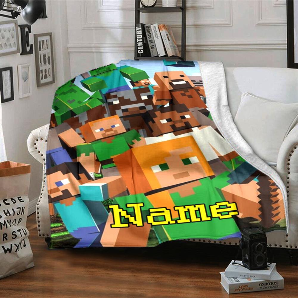 Custom Name Minecraft Theme Printed Blanket - Perfect for Couch, Bed, Travel & Outdoor Use | Machine Washable, Cozy & Durable.