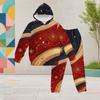 Girls White Printed Hooded Long Sleeve 2 Piece Outfit Kangaroo Pocket Cuffed Pants Set