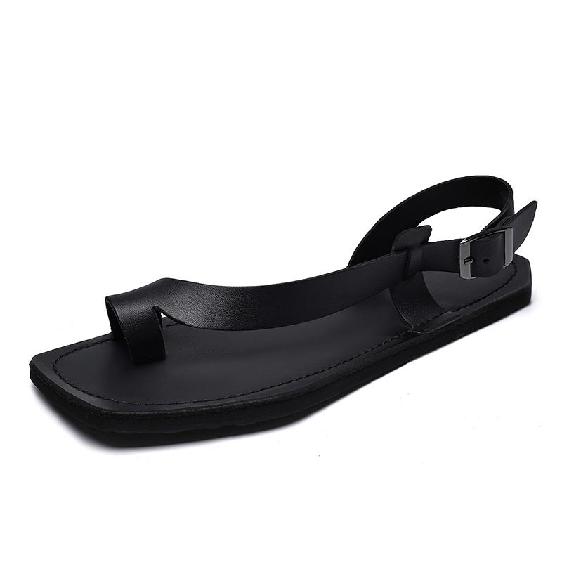 Fashion Leisure Walk Roman Flats 2025 New  Summer Men's Sandals Genuine Leather Male Casual Shoes Outdoor Men Open-toe Beach Shoes